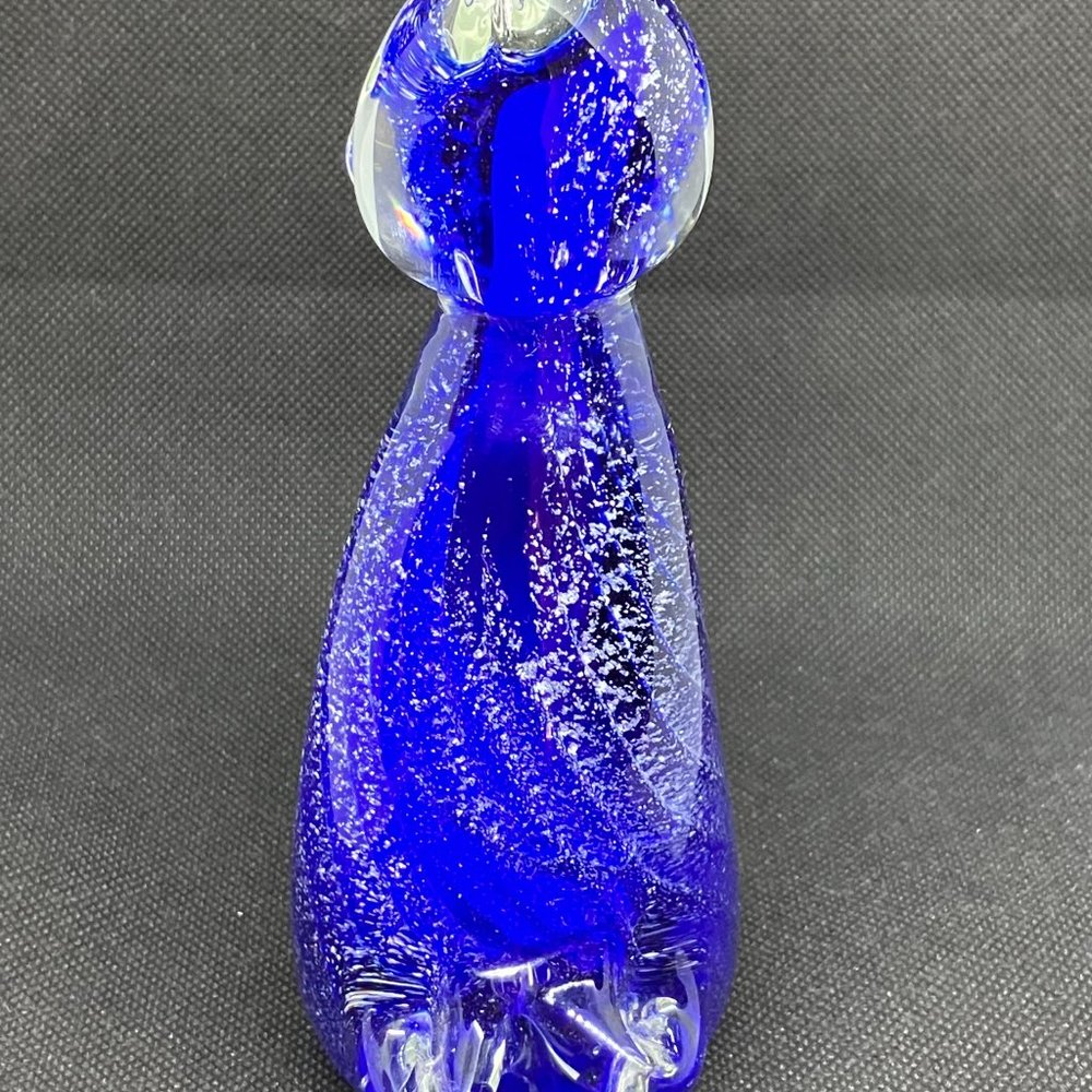 Cobalt blue glass gold flecks glass kitty cat art figure paperweight 6.5 in - Picture 4 of 7